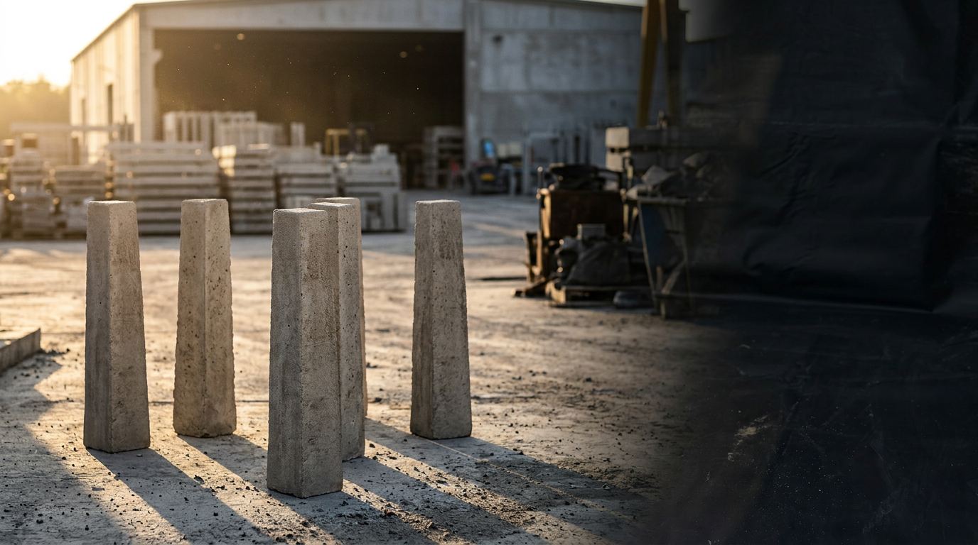 Marcos topográficos de concreto em fábrica