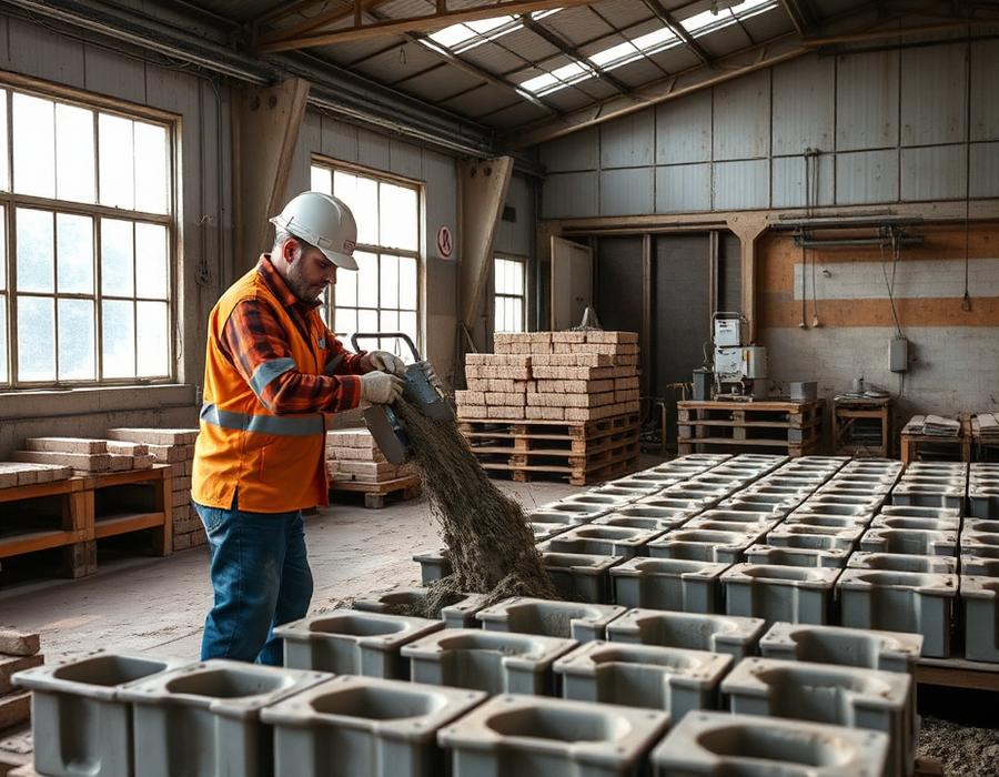 Produção de marcos de concreto em fábrica